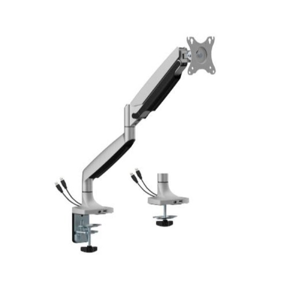 BrateckLDT82-C012UCE SINGLE SCREEN HEAVY-DUTY MECHANICAL SPRING MONITOR ARM WITH USB PORTS For most 17'~45' Monitors, Matte Silver(New)