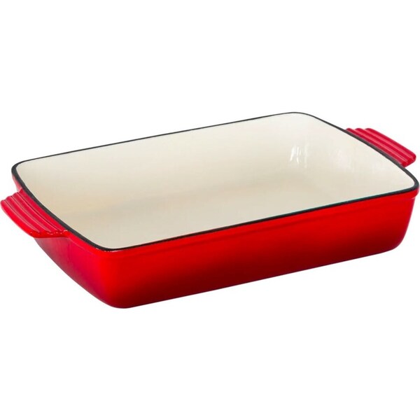 Healthy Choice Enamelled Cast Iron 38.5x23cm Rectangular Roaster (3.4L) - Red