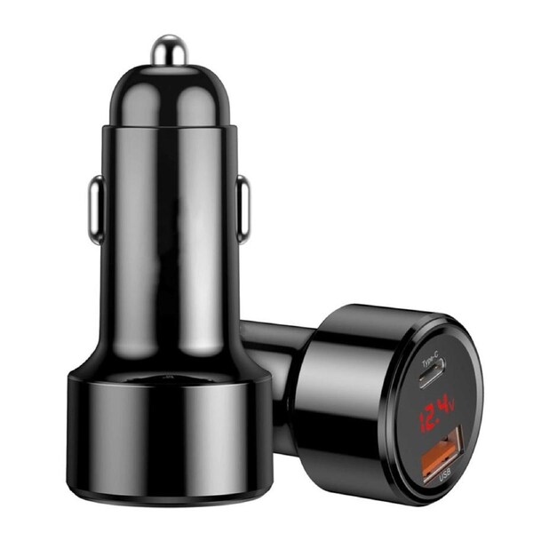 Digital Display Intelligent Dual Quick Car Charger - 45W Power, Chic PC + ABS Design for Ultimate Charging Convenience- Black