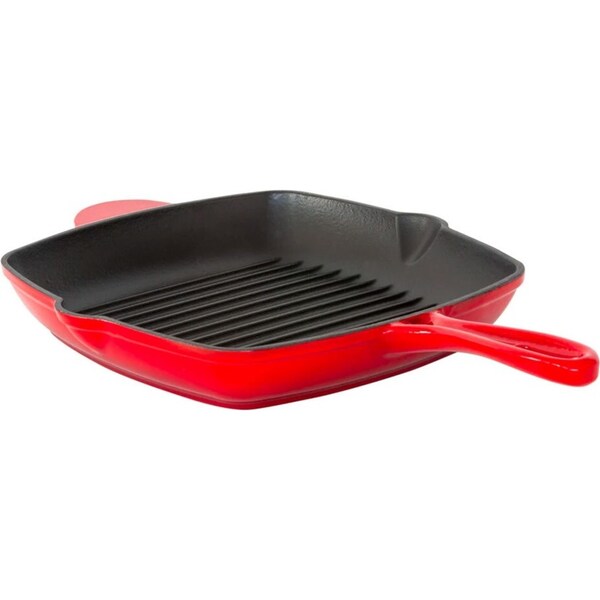 Healthy Choice Enamelled Cast Iron Square Grill Frying Pan (44x30x4.7cm) - Red