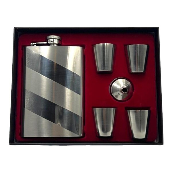 Silver Hip Flask and Shot Glass Gift Set Stainless Steel 9oz