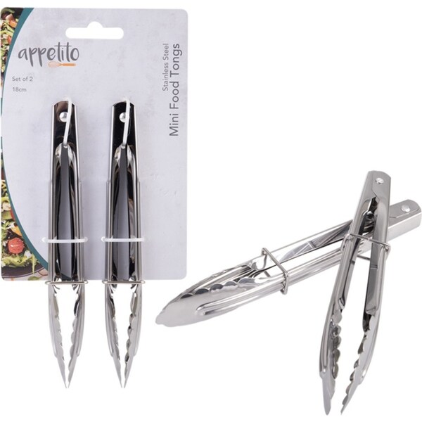 Appetito Stainless Steel Mini Tongs 18cm Set 2