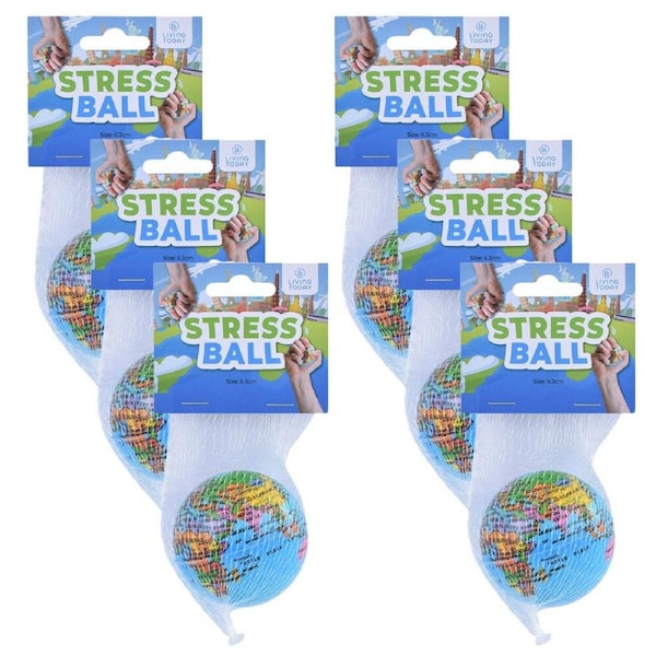 6PK Living Today Globe/Earth Squishable Stress Relief Hand Ball Novelty Toy