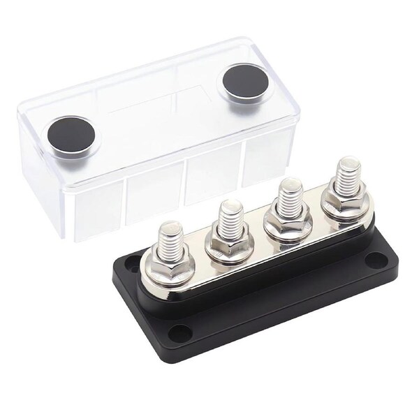 4 GANG 300A M8 Power Distribution Block Bus Bar Terminal Post Stud 12V Black