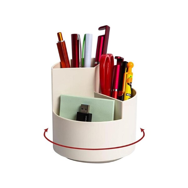 Catzon Desk Pen Holder 3 Slots 360 Spinning Organizer for Office School-White
