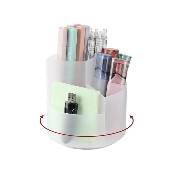 Catzon Desk Pen Holder 3 Slots 360 Spinning Organizer for Office School-Clear