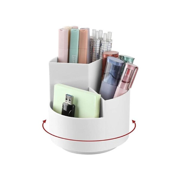 Catzon Desk Pen Holder 3 Slots 360 Spinning Organizer for Office School-Grey