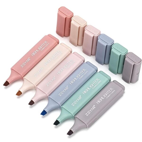 Catzon Highlighter Pen Water Based Quick Dry No Bleed for School Office-6 Youth Colors