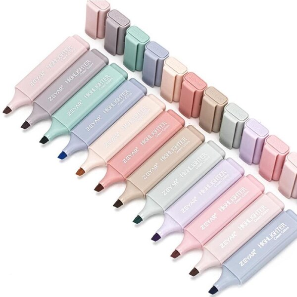 Catzon Highlighter Pen Water Based Quick Dry No Bleed for School Office-12 Cream Colors