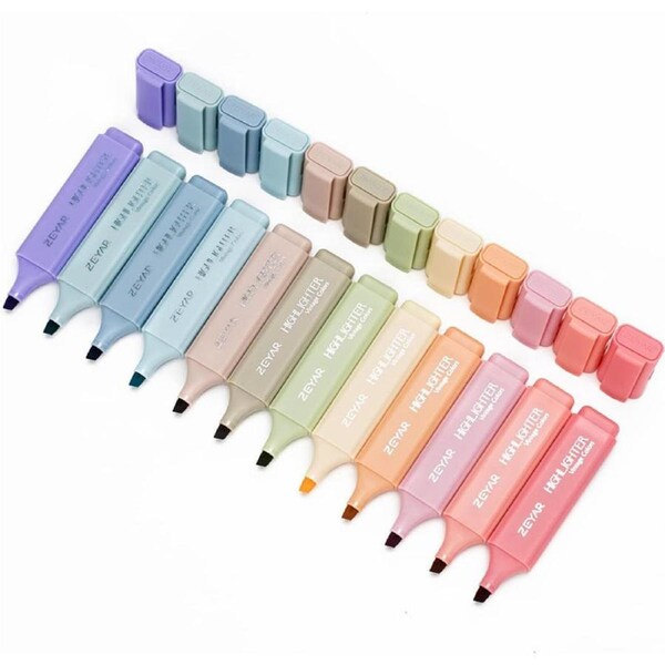 Catzon Highlighter Pen Water Based Quick Dry No Bleed for School Office-12 Vintage Colors