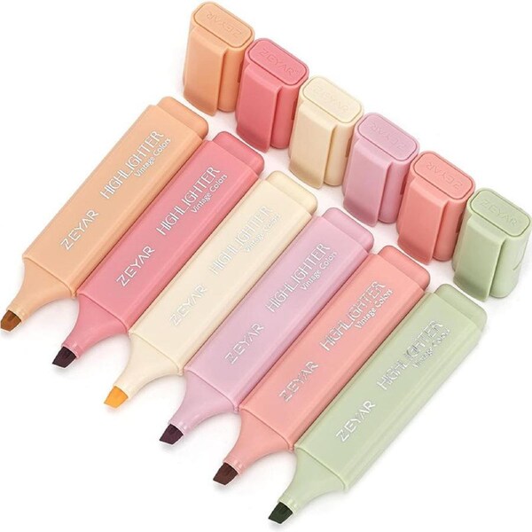 Catzon Highlighter Pen Water Based Quick Dry No Bleed for School Office-6 Romance colors