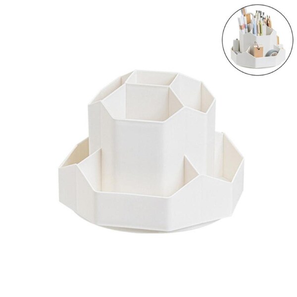 Catzon Pen Holder 9 Slots 360 Rotating Desk Organizer for Office Home-White