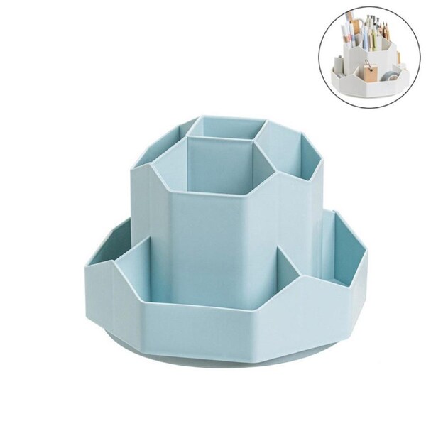 Catzon Pen Holder 9 Slots 360 Rotating Desk Organizer for Office Home-Blue