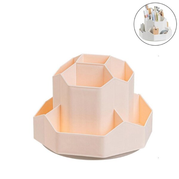 Catzon Pen Holder 9 Slots 360 Rotating Desk Organizer for Office Home-Pink