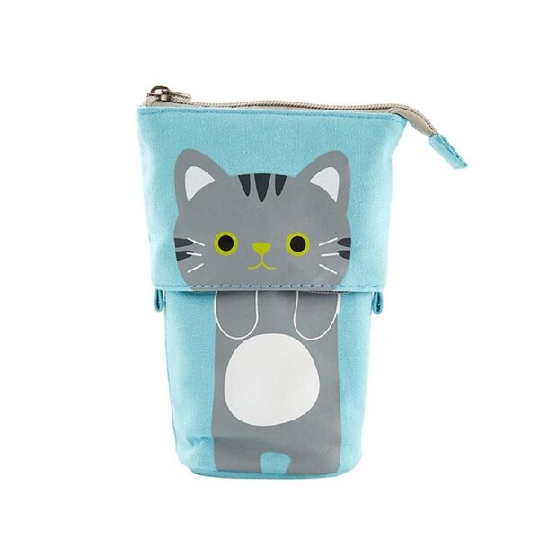 Catzon Cute Cat Pencil Pouch Large Capacity Pen Holder for Students-Grey