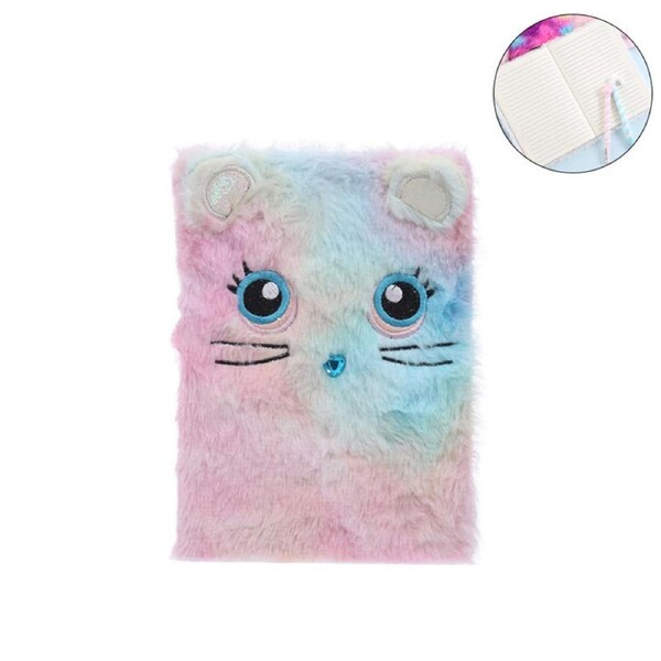 Catzon Plush Notebook Faux Fur Cartoon Hardcover cute notepad for Kids-Colorful