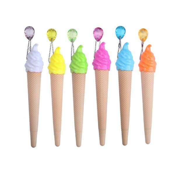 Catzon 6 Pcs Black Ink Ballpoint Pen Ice-cream Shape for School Office-Mixed Colors