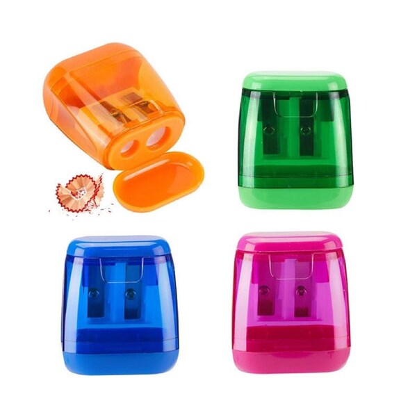 Catzon 4 Pcs Colored Pencil Sharpeners with Lid Dual Hole for School Office
