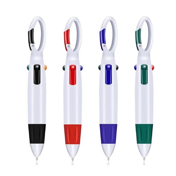 Catzon 4 Pcs Retractable Ballpoint Pens 4 Color in 1 with Carabiner for Students