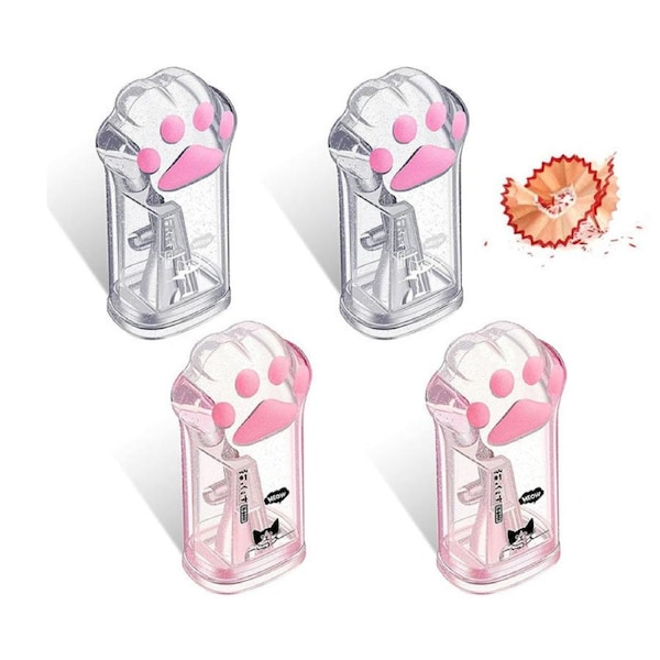 Catzon 4 Pcs Cute Cat Paw Pencil Sharpener Manual with Lid for School