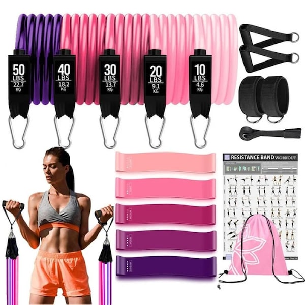 17pcs Resistance Bands Set For Women Latex Exercise Training Workout Band