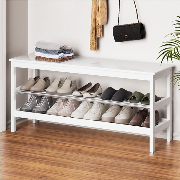 2-tier Artiss Shoe Bench Shoes Rack White