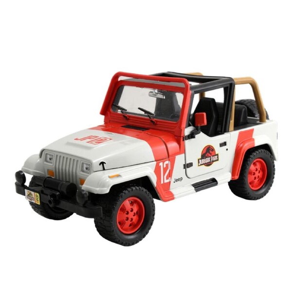Jada 1:24 Scale Jurassic World 1992 Jeep Wrangler Red White Diecast Model Toy