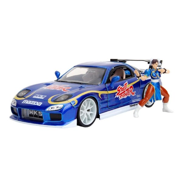 Jada 1:24 Scale Street Fighter Mazda RX-7 1993 With Chun-Li Figure Model Toy