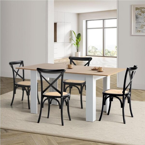 Oikiture 160cm Extendable Dining Table with 4PCS Dining Chairs Crossback Black
