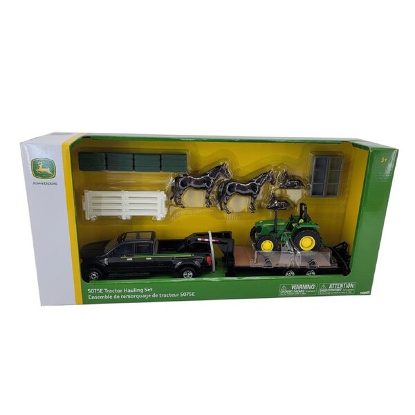 TOMY John Deere 5075E Tractor Hauling Set With Ford Pickup and Trailer 1:32 Scale Toy Set