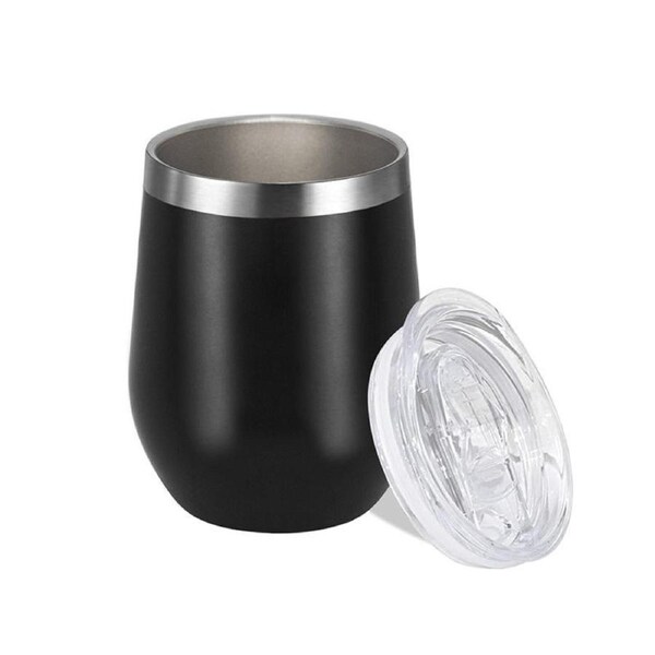 Catzon 360ml Stainless Steel Insulated Coffee Tumbler Stemless with Sliding Lid-Black