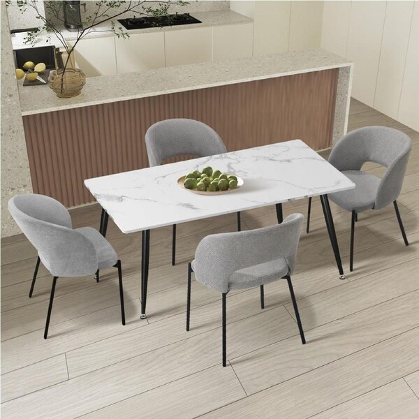 Oikiture 5PCS Dining sets 120cm Rectangle Table with 4PCS Chairs Fabric Grey