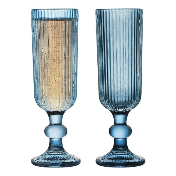4pc Porto Brittany Stemmed 140ml/18.5cm Glass Champagne Flute Set Round Bleu