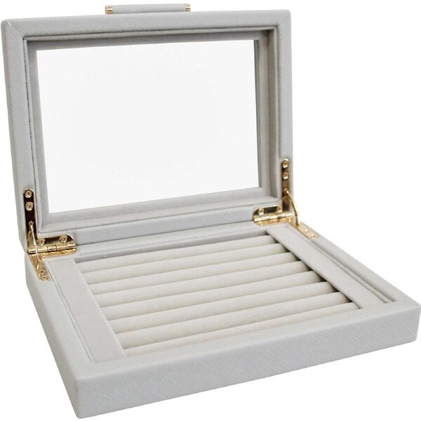 MDF Glass 20x15.5cm Jewellery Ring Box Storage Holder Organiser Rectangle Dove