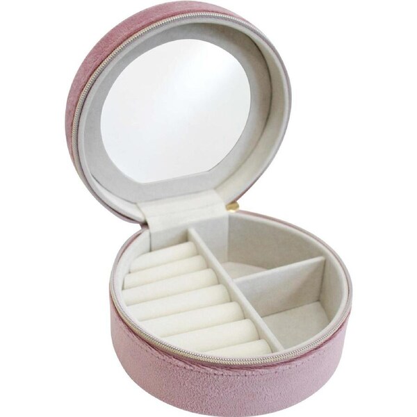 MDF Glass 12.5cm Mini Jewellery Case Storage Holder Display Organiser Round Pink