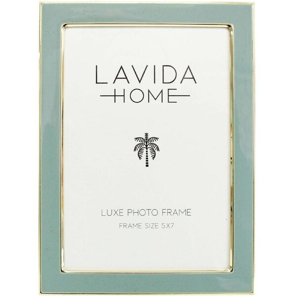 Enamel Iron Glass Luxe 5x7" Photo Frame Picture Display Home Decor Sage/Gold