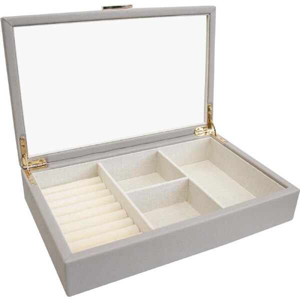 MDF Glass 29.5x19cm Jewellery Box Storage Holder Organiser Rectangle Large Taupe