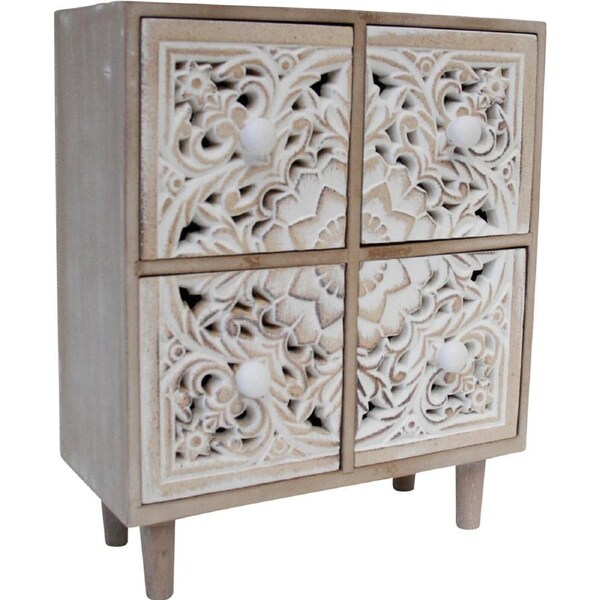 Mandala Carving 22x10cm Wood Jewellery Drawer Organiser Storage Decor Square