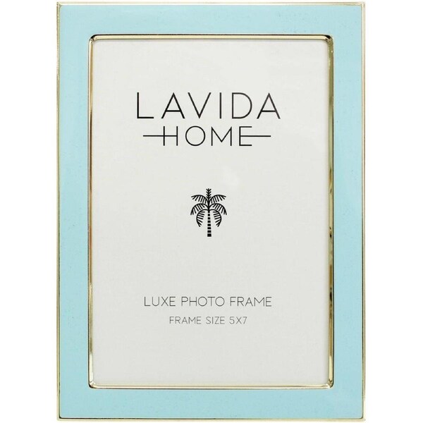 Enamel Iron Glass Luxe 5x7" Photo Frame Picture Display Home Decor Aqua/Gold