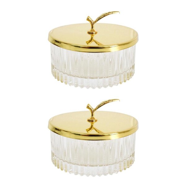 2x Glass 10cm Jewellery Stem Trinket w/ Lid Round Home Decorative Storage Clear