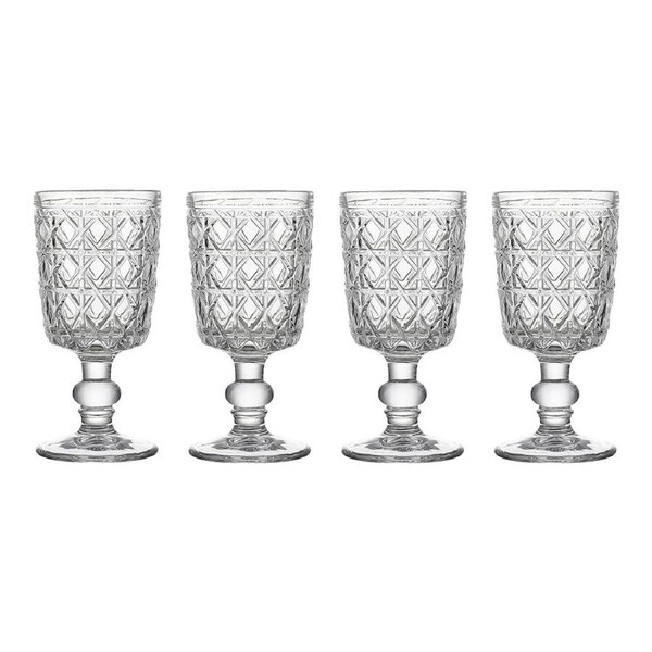4pc Ecology Rattan Stemmed 265ml Glass Goblet Drinking Cup Glassware Set Clear