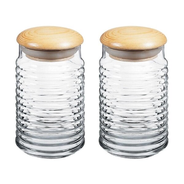 2x Pasabahce Babylon 1120ml Glass Canister Storage Container Organiser w/Lid CLR