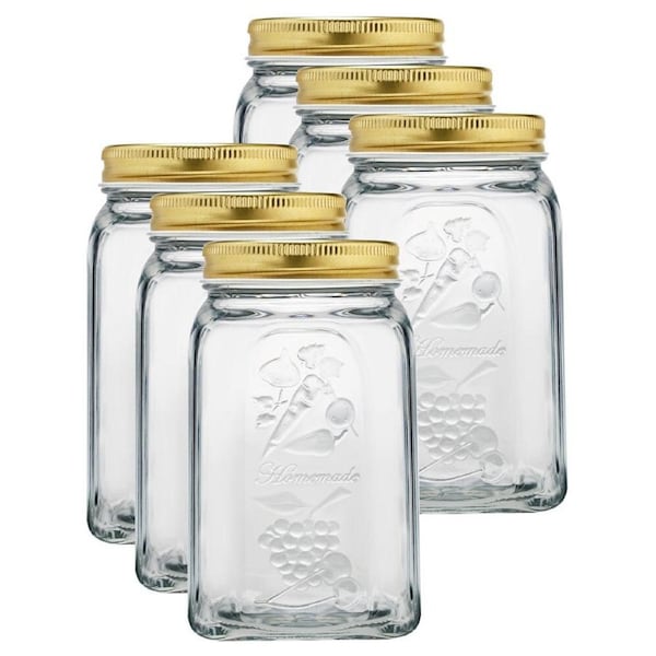 6x Pasabahce Homemade 1000ml Glass Preserve Jar Food Storage Container w/Lid CLR