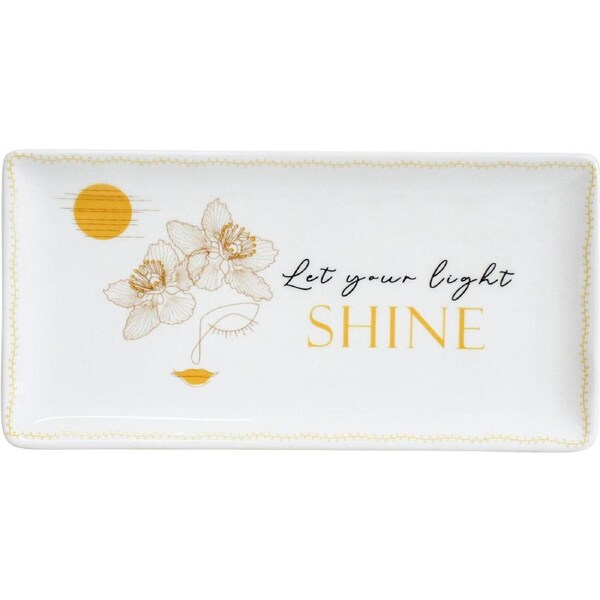Ceramic 20x10cm More Than Words Shine Sign Tray Home Office Room Decor White