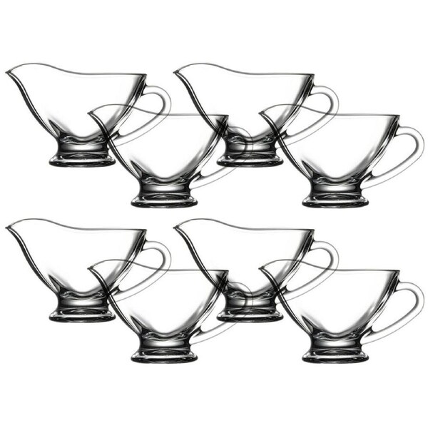 4x 2pc Pasabahce Basic Glass Sauce Boat Set Serving Cup Container w/Handle Clear
