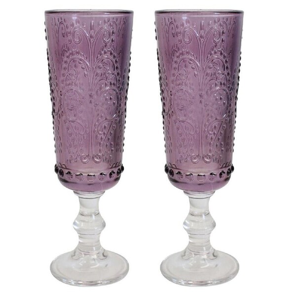 2x Stemmed 19cm Glass Champagne Flute Cup Glassware Serving Drinkware Lavender