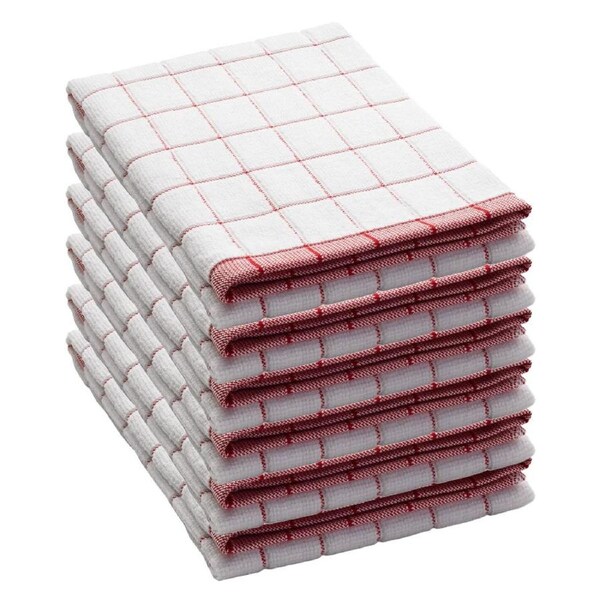 E-Cloth Classic Red Check Tea Towel Pack of 6 in Red