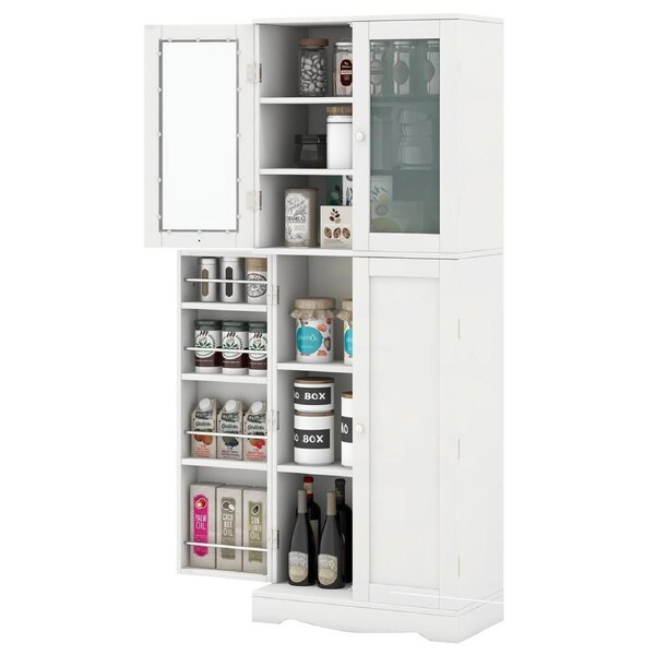 Costway 1.6m Kitchen Cabinet Buffet Sideboard Cupboard 2 Doors Storage Tallboy Dining Living White
