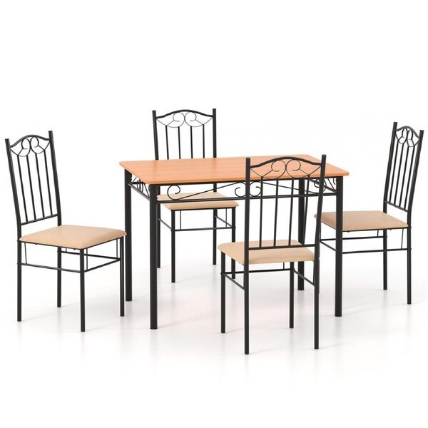 Costway 5× Dining Table Set Kitchen Table & Chairs Indoor Furniture w/4 Stool Restaurant Kitchen Breakfast