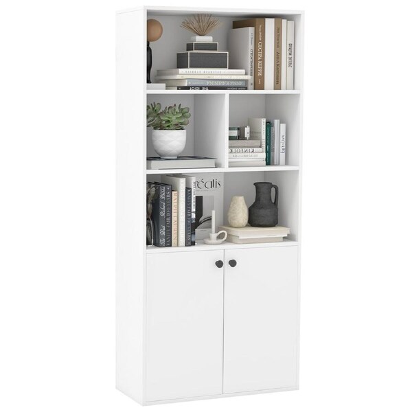Costway Display Bookcase Cabinet 2 Door Tall Cupboard Adjustable Shelf Home Office,White